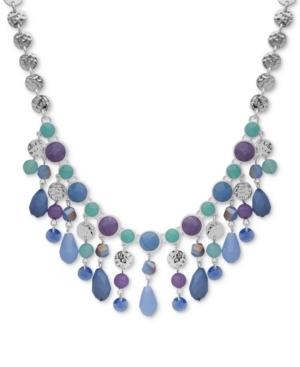 Nine West Silver-tone Colored Stone & Bead Statement 16 Necklace