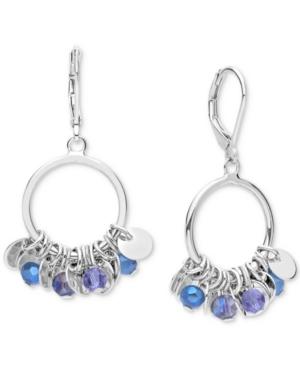 Lonna & Lilly-tone Shaky Blue Bead And Disc Drop Hoop Earrings