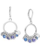 Lonna & Lilly-tone Shaky Blue Bead And Disc Drop Hoop Earrings