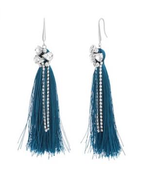 Catherine Malandrino Women's White Rhinestone Silver-tone Green Tassel Earrings