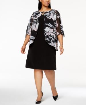 Connected Plus Size Floral-print Capelet Dress