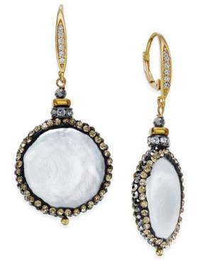 Paul & Pitu Naturally Gold-tone Cultured Freshwater Pearl Disc Drop Earrings