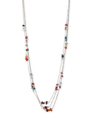Kenneth Cole New York Silver-tone Three Layer Stone Chip Long Length Necklace