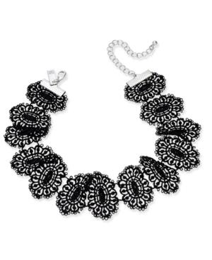 Inc International Concepts Silver-tone Black Lace Ribbon Choker Necklace, Created For Macy's