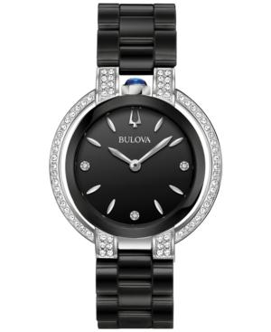 Bulova Women's Diamond (1/3 Ct. T.w.) Rubaiyat Stainless Steel & Black Ceramic Bracelet Watch 35mm