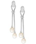 Cultured Freshwater Pearl (7.5 Mm) And Diamond (3/4 Ct. T.w.) Chain Drop Earrings In Sterling Silver