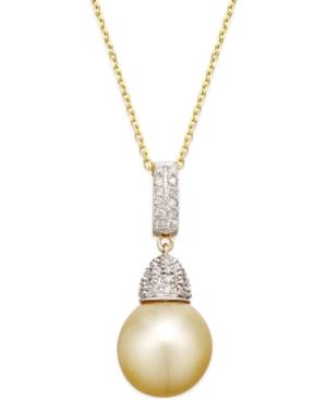 Golden South Sea Pearl (12mm) And Diamond (1/3 Ct. T.w.) Pendant Necklace In 14k Gold