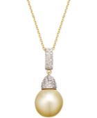 Golden South Sea Pearl (12mm) And Diamond (1/3 Ct. T.w.) Pendant Necklace In 14k Gold