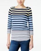 Charter Club Petite Stripe Button-shoulder Top, Created For Macy's