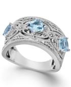 Aquamarine (1-1/4 Ct. T.w.) And Diamond (1/10 Ct. T.w.) Band In Sterling Silver