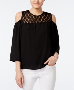 Bar Iii Cold-shoulder Knit-contrast Top, Only At Macy's