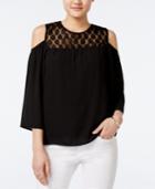 Bar Iii Cold-shoulder Knit-contrast Top, Only At Macy's