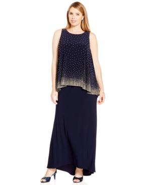 Betsy & Adam Embellished Popover Evening Plus Dress