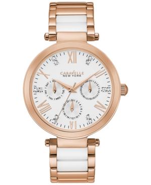 Caravelle New York By Bulova Women's Rose Gold-tone Stainless Steel And White Ceramic Bracelet Watch 36mm 44n108