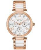 Caravelle New York By Bulova Women's Rose Gold-tone Stainless Steel And White Ceramic Bracelet Watch 36mm 44n108