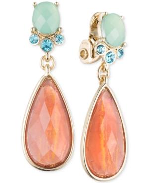 Anne Klein Gold-tone Multi-stone Clip-on Drop Earrings
