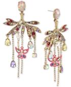 Betsey Johnson Gold-tone Crystal & Pave Butterfly Chandelier Earrings
