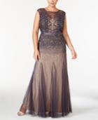 Adrianna Papell Plus Size Beaded Illusion Gown