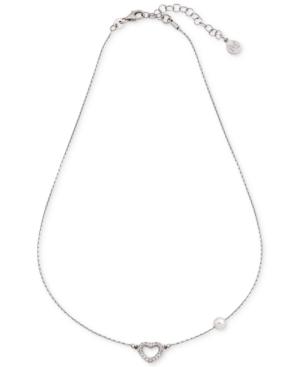 Majorica Cubic Zirconia Heart & Imitation Pearl Collar Necklace