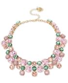Betsey Johnson Gold-tone Pink And Green Crystal Cluster Choker Necklace