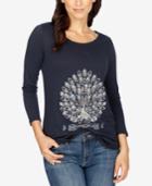 Lucky Brand Embellished Peacock Graphic T-shirt