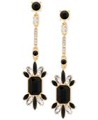 Guess Gold-tone Jet Stone And Crystal Drop Earrings