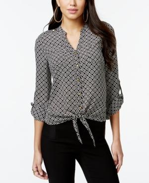 Thalia Sodi Geo-print Tie-front Blouse, Only At Macy's