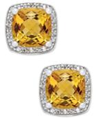 Citrine (1-3/4 Ct. T.w.) And Diamond (1/8 Ct. T.w.) Halo Stud Earrings In Sterling Silver