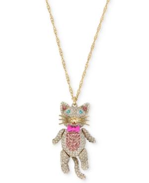 Betsey Johnson Gold-tone Pave Cat Pendant Necklace, 40 + 3 Extender