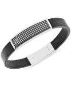 Emporio Armani Men's Stainless Steel Leather And Logo Plaque Bracelet