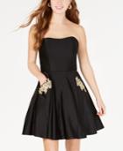 Blondie Nites Juniors' Strapless Embroidered Fit & Flare Dress