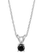 Black Diamond Round Pendant Necklace In 10k White Gold (1/10 Ct. T.w.)