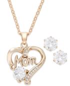 City By City Gold-tone Crystal Mom Heart Necklace And Earrings