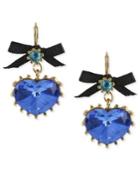 Betsey Johnson Gold-tone Blue Crystal Heart Drop Earrings