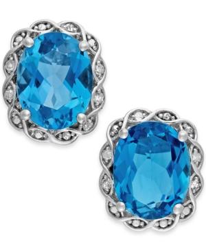 London Blue Topaz (4 Ct. T.w.) And Diamond Accent Stud Earrings In 14k White Gold
