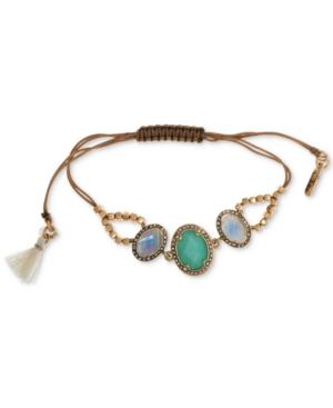 Lonna & Lilly Gold-tone Pave, Stone & Tassel Beaded Slider Bracelet