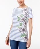 Karen Scott Petite Striped Floral Graphic Top, Only At Macy's