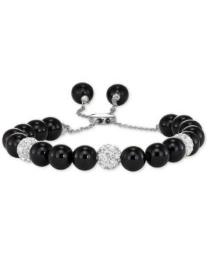 Onyx (8mm) And Crystal Adjustable Bolo Bracelet