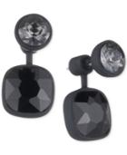 Dkny Hematite-tone & Black Rubber Gray Stone Jacket Earrings, Created For Macy's