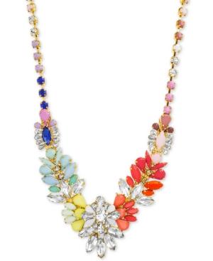 Steve Madden Gold-tone Stone & Crystal Flower 20 Statement Necklace