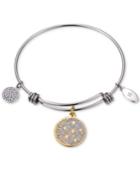 Unwritten Two-tone Never Stop Looking Up Glitter Bangle Bracelet In Gold-tone & Stainless Steel