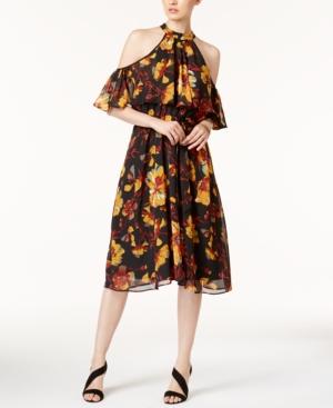 Eci Mock-neck Cold-shoulder Dress