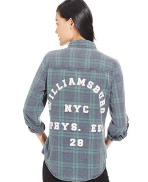 Project 28 Juniors' Plaid Graphic-back Shirt