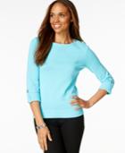 Karen Scott Button-trim Tab-sleeve Sweater, Only At Macy's