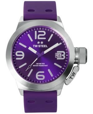 Tw Steel Unisex Canteen Purple Silicone Strap Watch 45mm Tw515