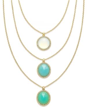 Abs By Allen Schwartz Gold-tone Round Stone Three Row Necklace