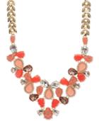 Nine West Gold-tone Red And Pink Stone Crystal Accented Drama Necklace