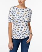 Charter Club Elbow-sleeve Butterfly-print Top, Only At Macy's