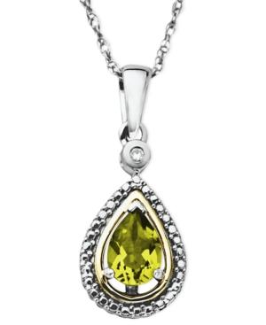 14k Gold And Sterling Silver Necklace, Peridot (3/4 Ct. T.w.) And Diamond Accent Teardrop Pendant