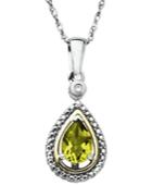 14k Gold And Sterling Silver Necklace, Peridot (3/4 Ct. T.w.) And Diamond Accent Teardrop Pendant